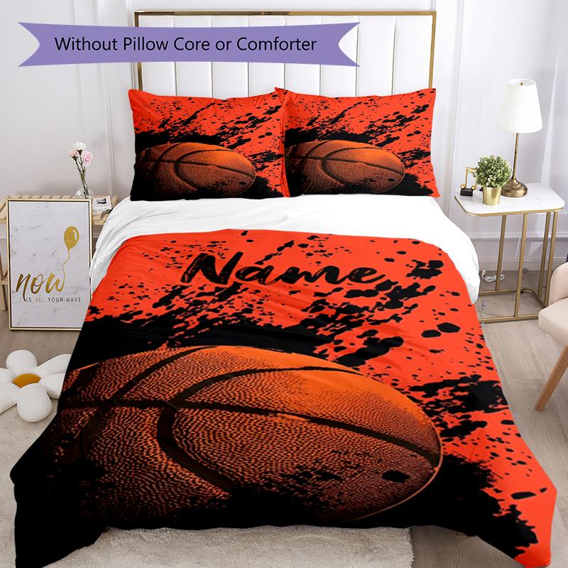3pcs Custom Name Basketball Bedding Set Duvet Cover Closure Includes 1 Duvet Cover & 2 Pillowcases, Soft and Comfortable for All Seasons.