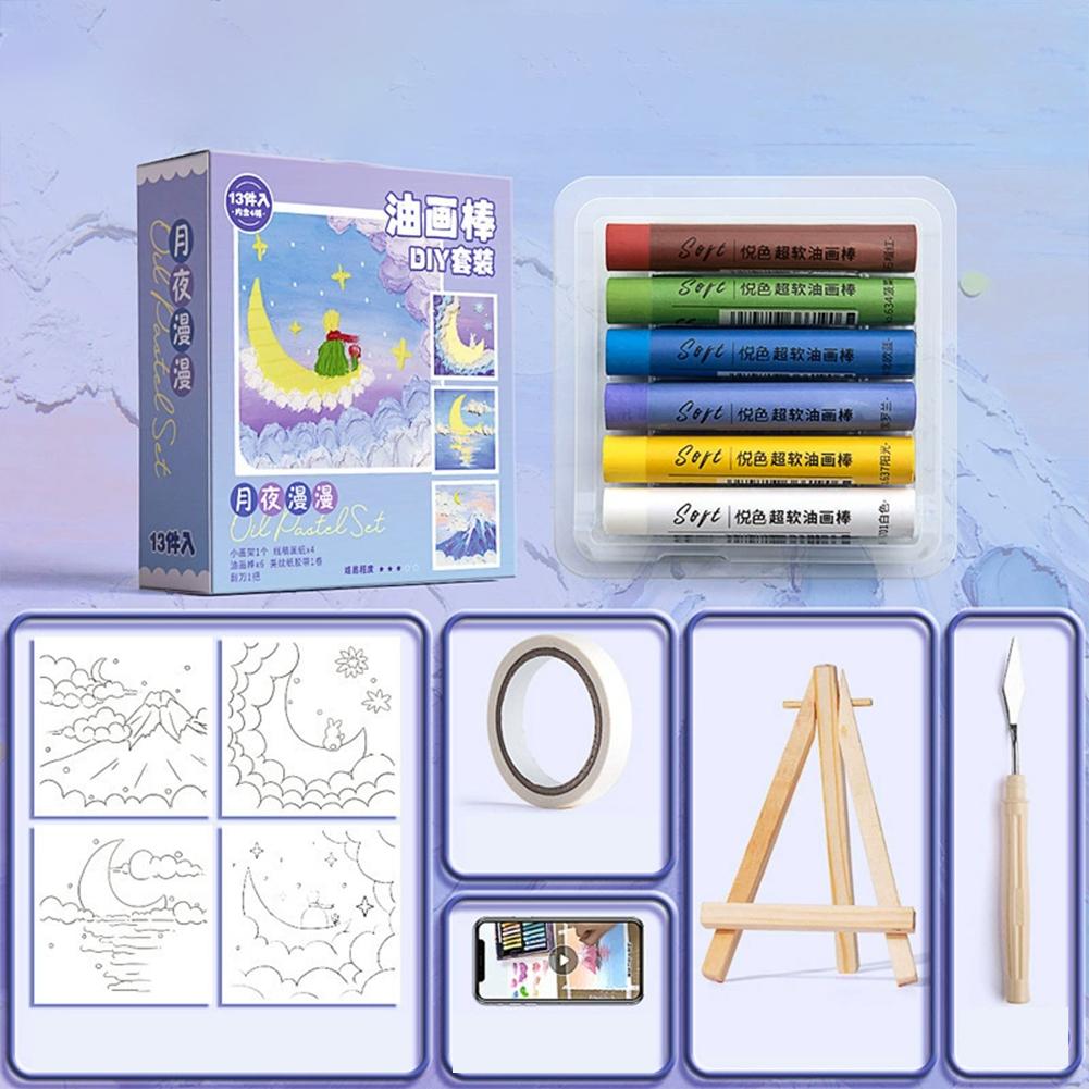 

Colorful Oil Pastel Set Scraper Crayons Coloring Kit DIY Oil Painting Kids Students Gift Painting Tools Moonlight Night