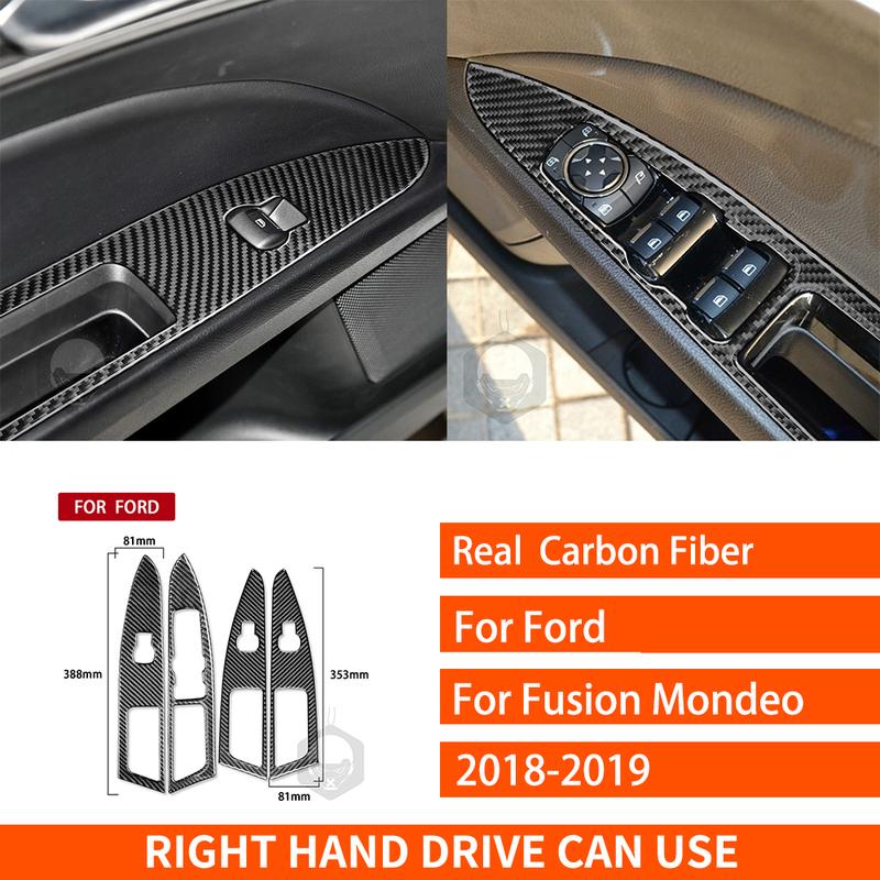For Ford Mondeo Fusion 2013- Real Carbon Fiber Stickers Door Window Lift Control Panel Car Accessories Interior Decorative