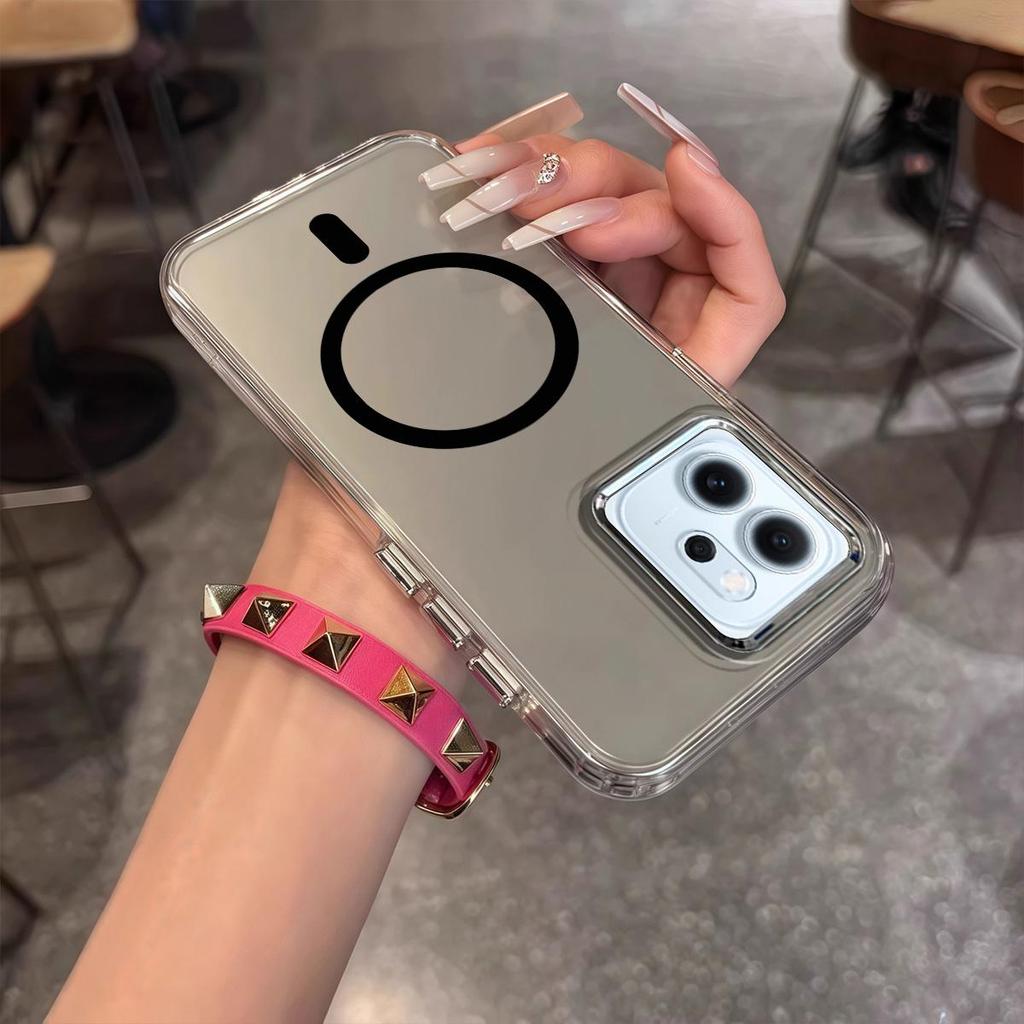 Case for OPPO Reno14 F 5G Minimal Semi-Transparent Magnetic Casing Raised Electroplated Lens Bezel Anti-Slip Drop Resistant Protective Shell