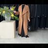 Womens Double-Faced Wool Coat Mid-Length Hand-Stitched Leather Trim Oversized Lapel Chic Korean Style Outerwear