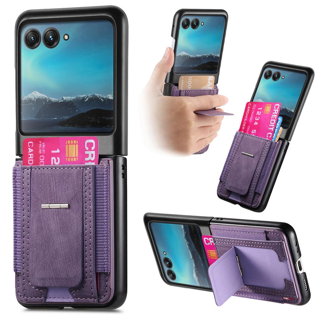 For Motorola Razr 40 Ultra 5G Case Kickstand Retro Leather Back Cover with Card Holder