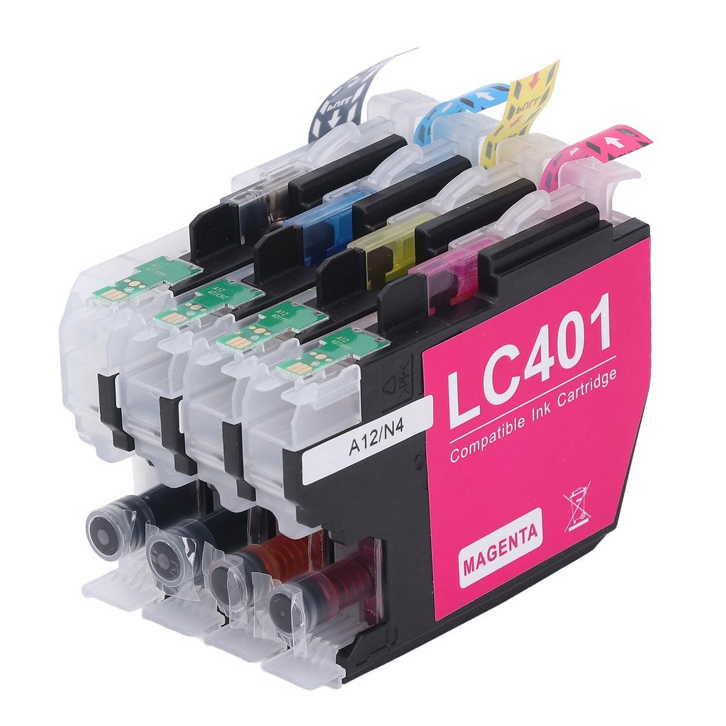 Sada 4ks inkoustových kazet pro výměnu inkoustové tiskárny Černá azurová purpurová žlutá LC401