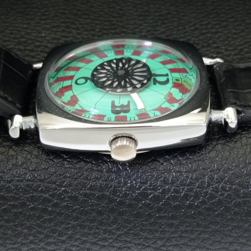 VINTAGE HAND-WINDING SWISS POKER FACE MENS REFURBISHED SEA GREEN WATCH A700946-5 R205a-a700946