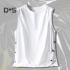 Men Vest Sleeveless Round Neck Loose Fit Tank Tops with Side Buckles Closure Solid Color Casual Tops Summer Wear