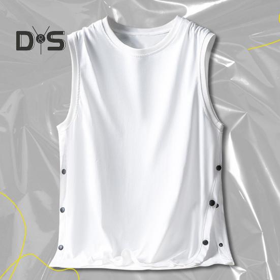 Men Vest Sleeveless Round Neck Loose Fit Tank Tops with Side Buckles Closure Solid Color Casual Tops Summer Wear