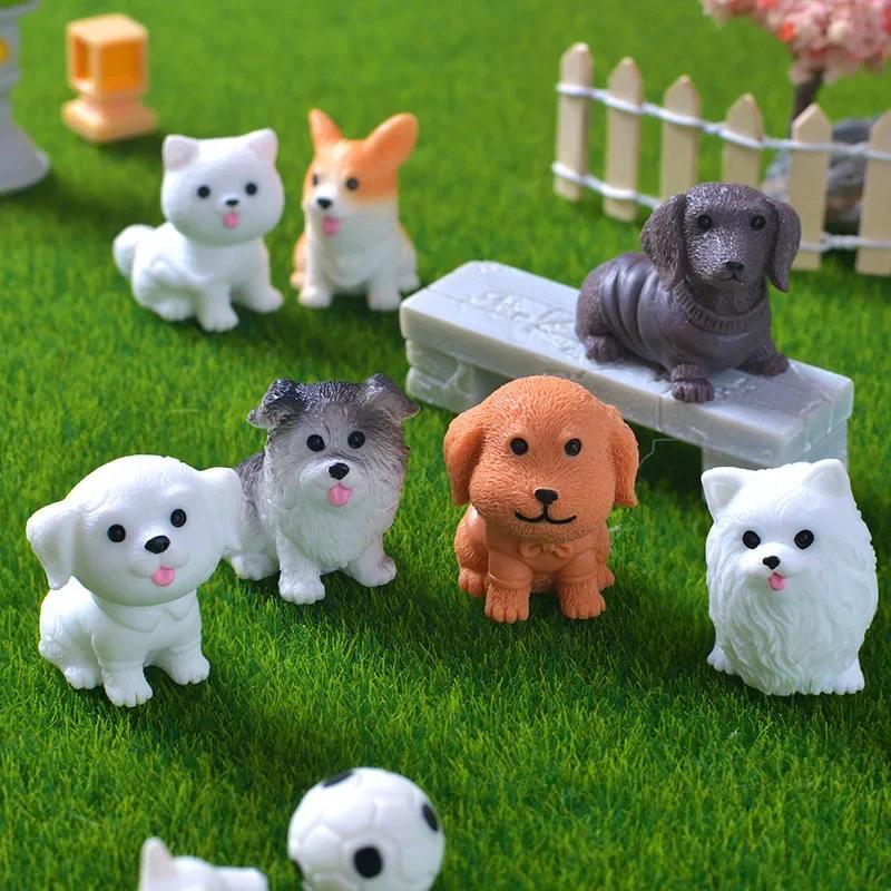 12pcs Figurines Miniatures Cute Simulation Dog Pomeranian Micro Landscape Ornaments Home Decoration Room Decor Desk Accessories
