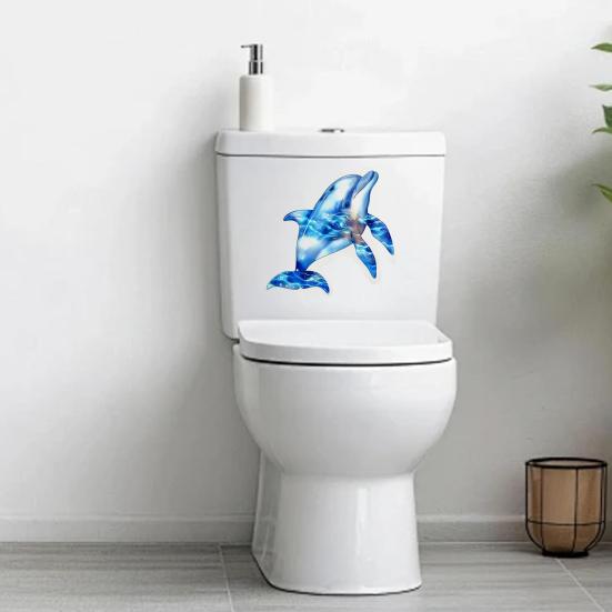 Glow In The Dark Dolphin Toilet Stickers, Waterproof PVC Bathroom Wall Decals, Self-Adhesive Kids Toilet Seat Decor, Removable Luminous Bathroom