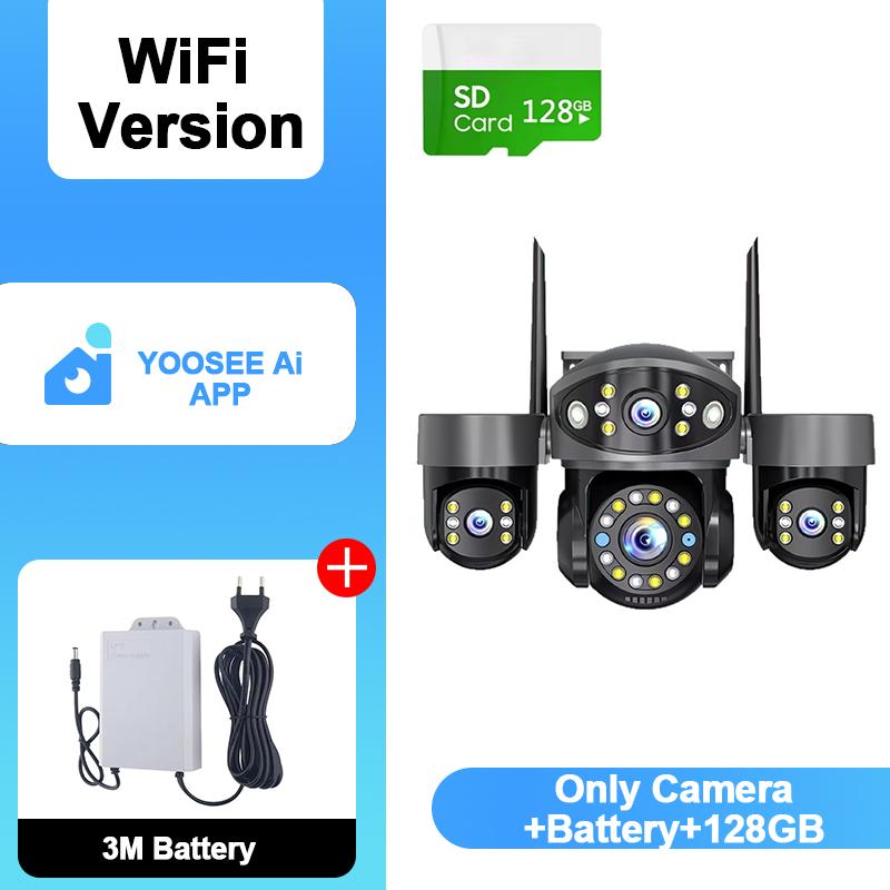 YOOSEE Ai APP WIFI Security Camera Three Lens HD 15MP Outdoor 360° PTZ CCTV Ai Motion Detection Tracking Two Way Intercom Night Vision