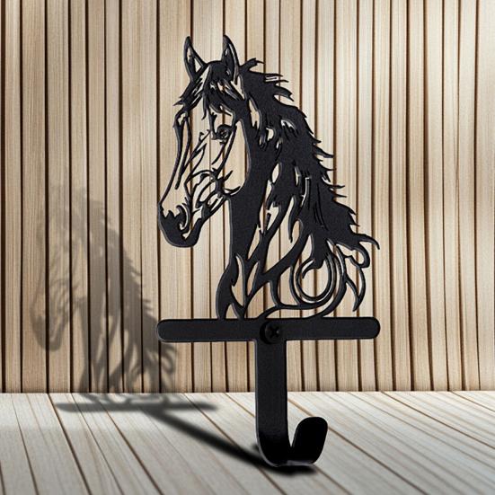 Black Horse Wall Hook Key Hanger with Horse Silhouette Wall Mounted Iron Hook Entryway Organizer for Keys Bags Hats Coats