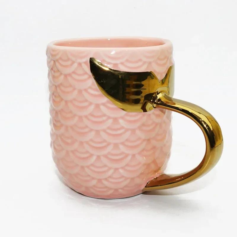 

Mermaid Tail Handle Mug with Pearl Glaze Gold Creative Ceramic Golden Tea Coffee Milk Personalized Mugs Fishtail Cup Novelty 301-400ml розовый