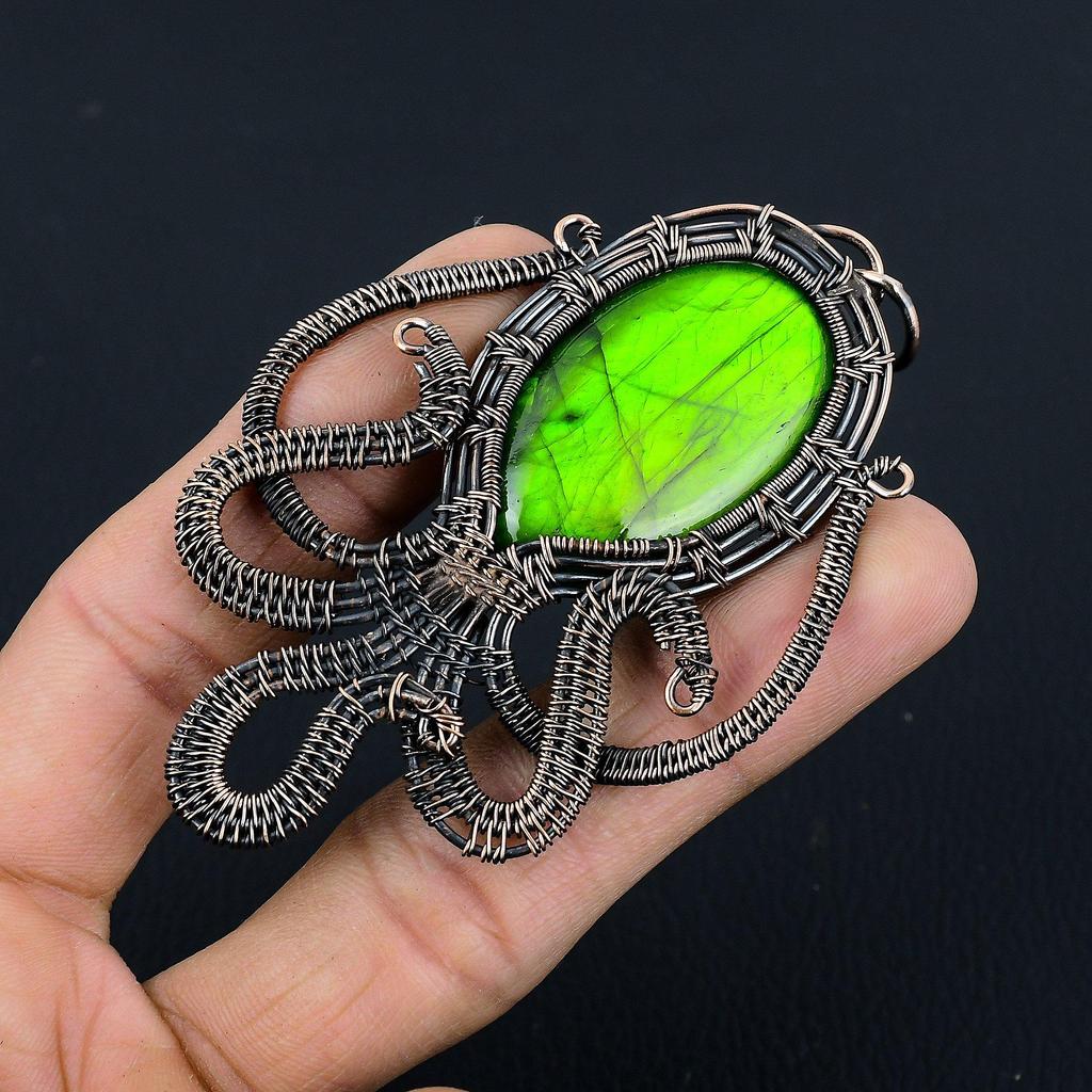 Green Flash Labradorite Pendant Gemstone Jewelry, 999 Copper Wire Wrapped Pendant, Handmade Jewelry Birthstone Pendant, Gift For Him