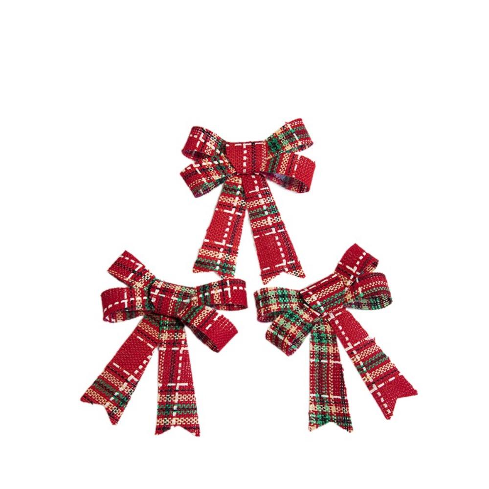 3PCS Handmade Christmas Ornaments Lattice Xmas Tree Bow Christmas Decoration Bowknot Home Decor