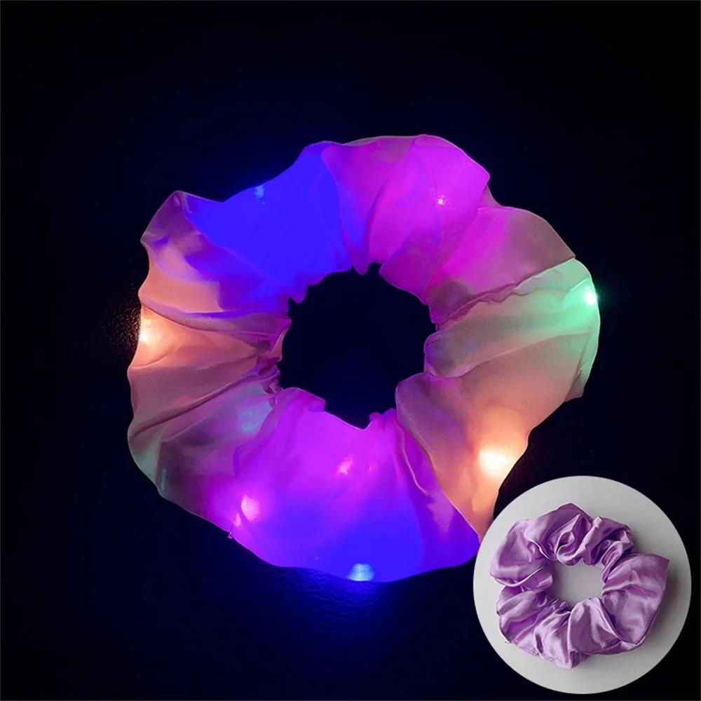 LED Luminous Hair Rope Girls Light Up Elastic Ponytail Scrunchies Glow In The Dark Headwear Party Hair Band Hair Accessories