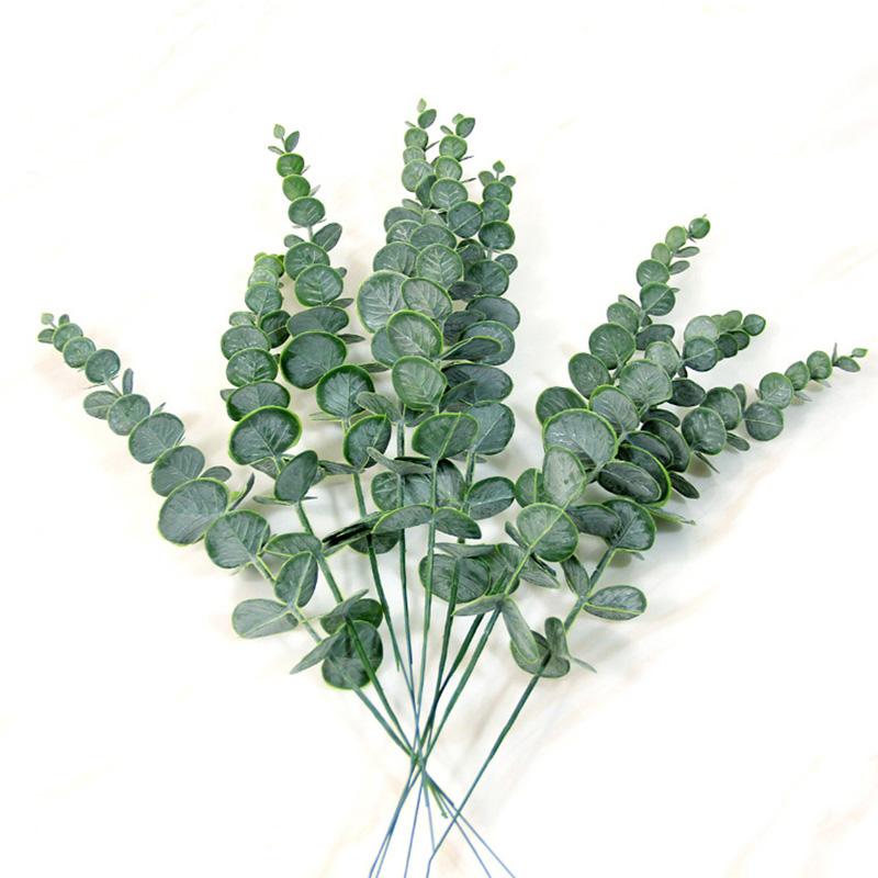 10Pcs Green Artificial Eucalyptus Leaves Silver Dollar Greenery Fake Plant Green Branch Wedding Party Floral Arrangement Decor