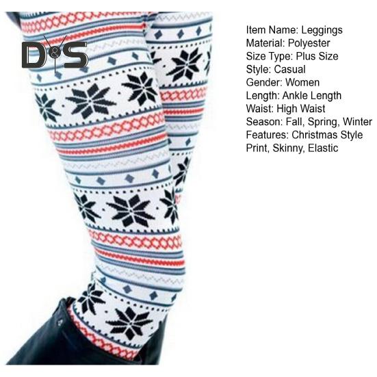 Høst Vinter Leggings Elg Snøfnuggtrykk Skinny Høy midje Stor Elastisitet Rumpe løftet Tykk Varm Myk Jul Langbukser Bunnbukser