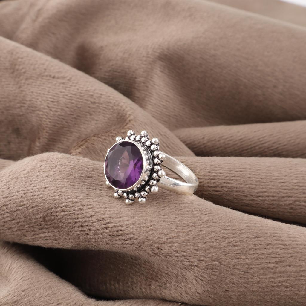 African Amethyst Gemstone Jewelry, 925 Solid Sterling Silver Ring, Handmade Silver Ring, Dainty Silver Ring Gift For Catholics