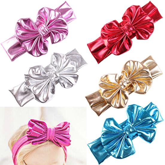 Diadema con lazo grande dorado para niñas pequeñas, turbante elástico con nudo para envolver la cabeza