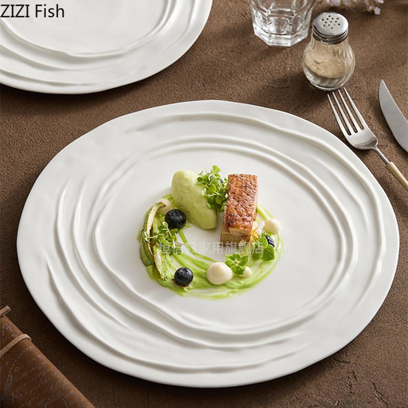 White Ceramic Dinner Plate Family Party Dinner Roast Steak Plate Restaurant Main Dish Creative Food Decoration Dessert Plate