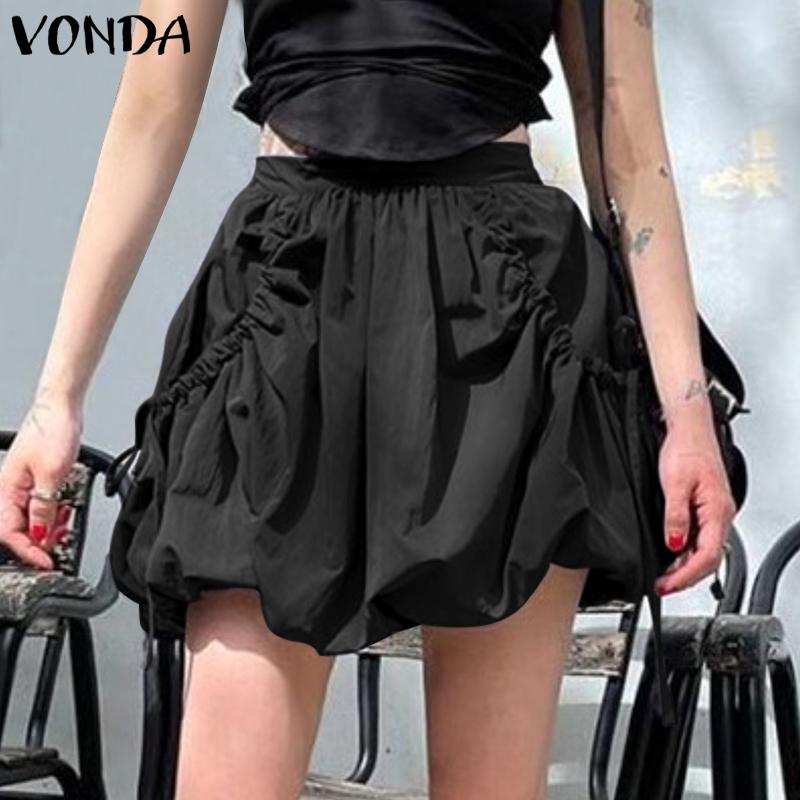 

VONDA Женская летняя однотонная свободная плиссированная юбка на бретелях S чёрный