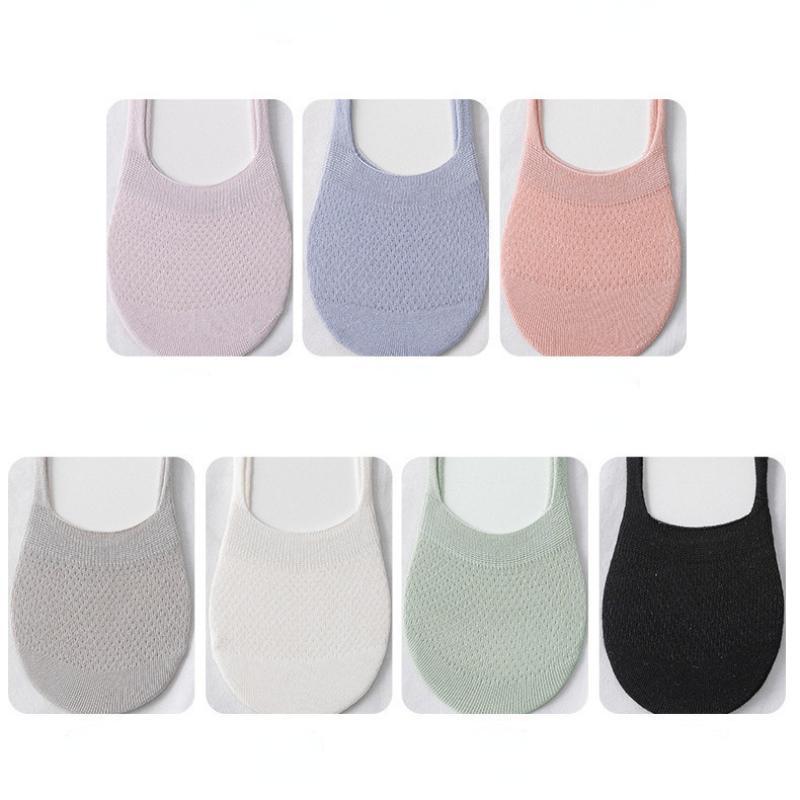 Women Invisible Cotton Boat Socks Mesh Breathable Ankle Low Cut Silicone Non-slip Socks