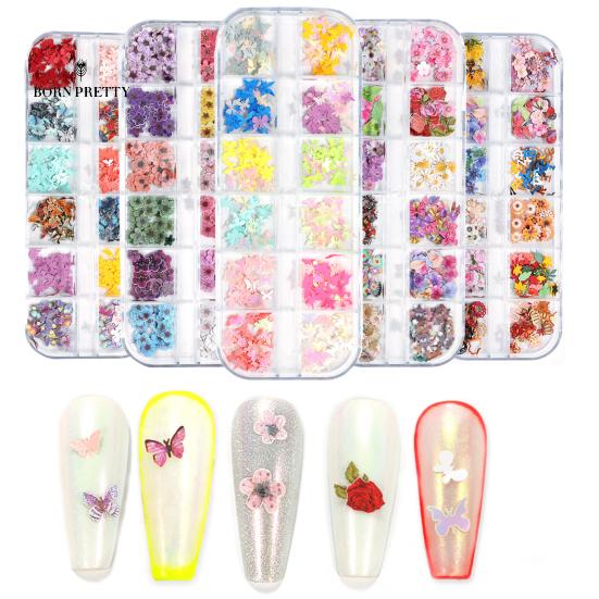 

12 сеток / коробка цветные украшения для ногтей рождественские наклейки бабочки ломтики древесной массы нейл-арт декор