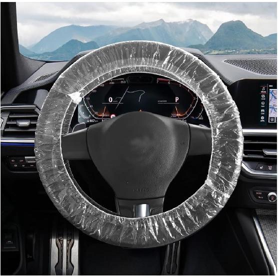 100PCS Disposable Car Steering Wheel Covers, Transparent Vehicle Protector With Elastic Trim, Flexible Clear Steering Wheel Protection Cover,