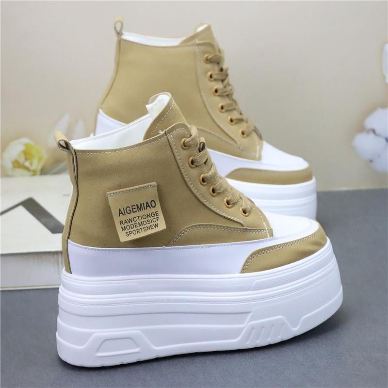 Mode 12CM Herbst Neue Damen Dermis Sport-Sneaker High Top Schuhe Weibliche Vulkanisierte Damen Freizeit-Laufschuhe Stiefeletten Damen