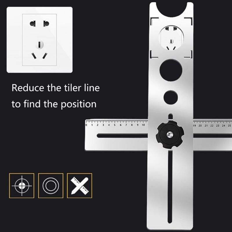 40cm Ceramic Glass Tile Hole Locator Ruler for Multiple Tile Size Stainless Steel Adjustable Measuring Punching Tool