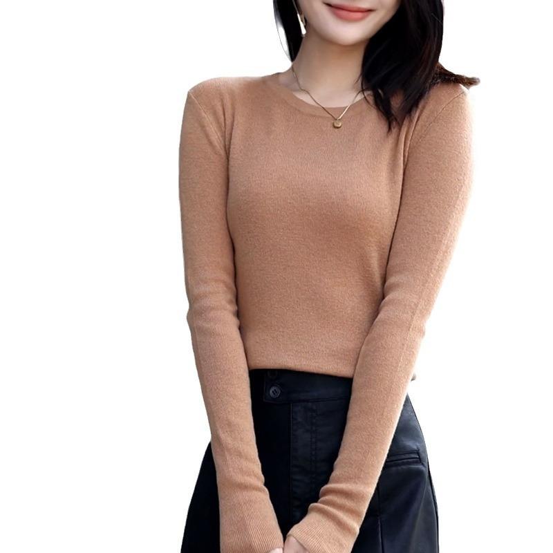 Front Shoulder Wool Sweater Women's 0 Pure Wool Thin Slim Fit and Thin Bottom Top Early Autumn New Knitted Sweater