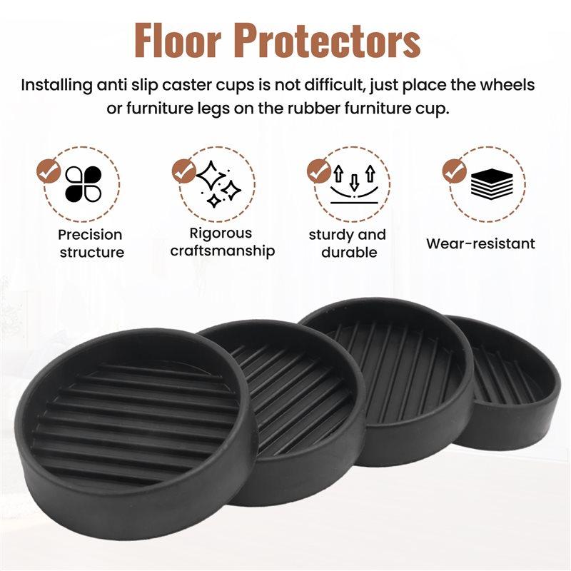 ABMH-4Pcs Round Rubber Furniture Caster Cups, Anti-Sliding Furniture Pads Bed Stopper Floor Protectors