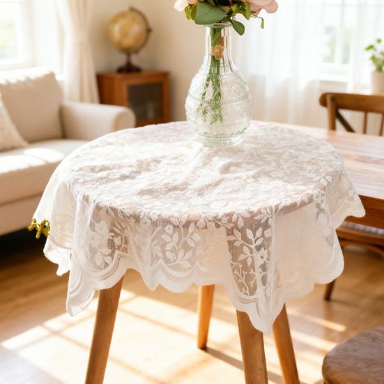 Yousheng Floral Lace Tablecloth, Square White Lace Doily, Vintage Scalloped Table Cover for Nightstand Coffee Table Tea Party Home Decor