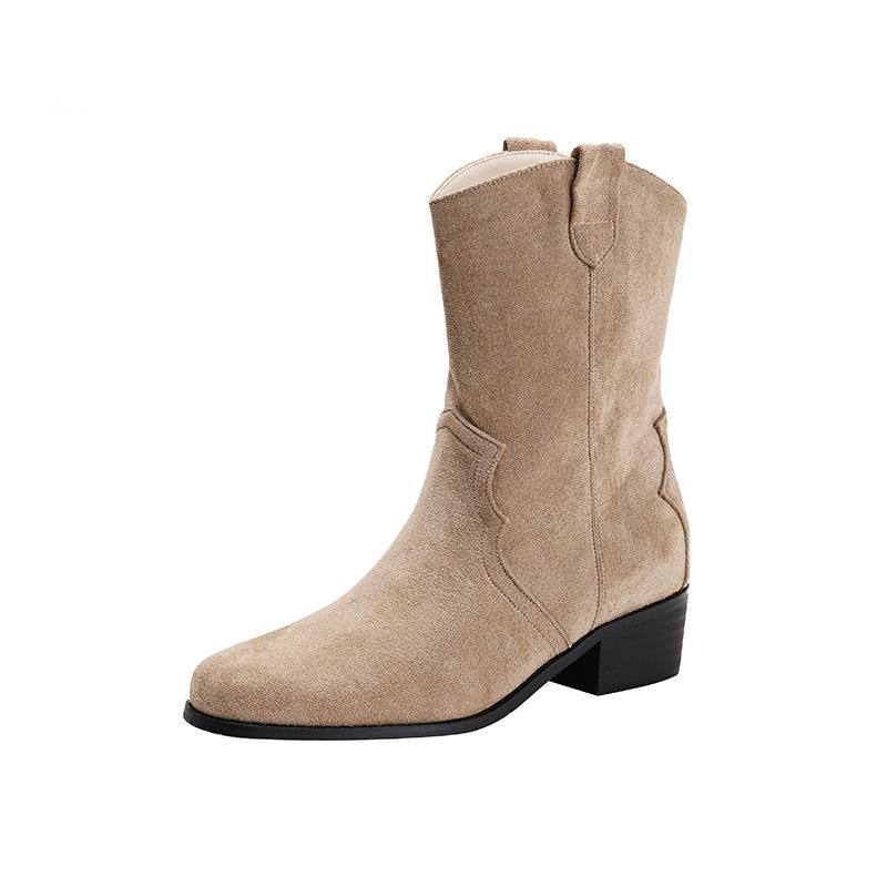 inner height increase thick heel V mouth small short boots women's spring and autumn new square head retro comfortable thin boots spring and autumn