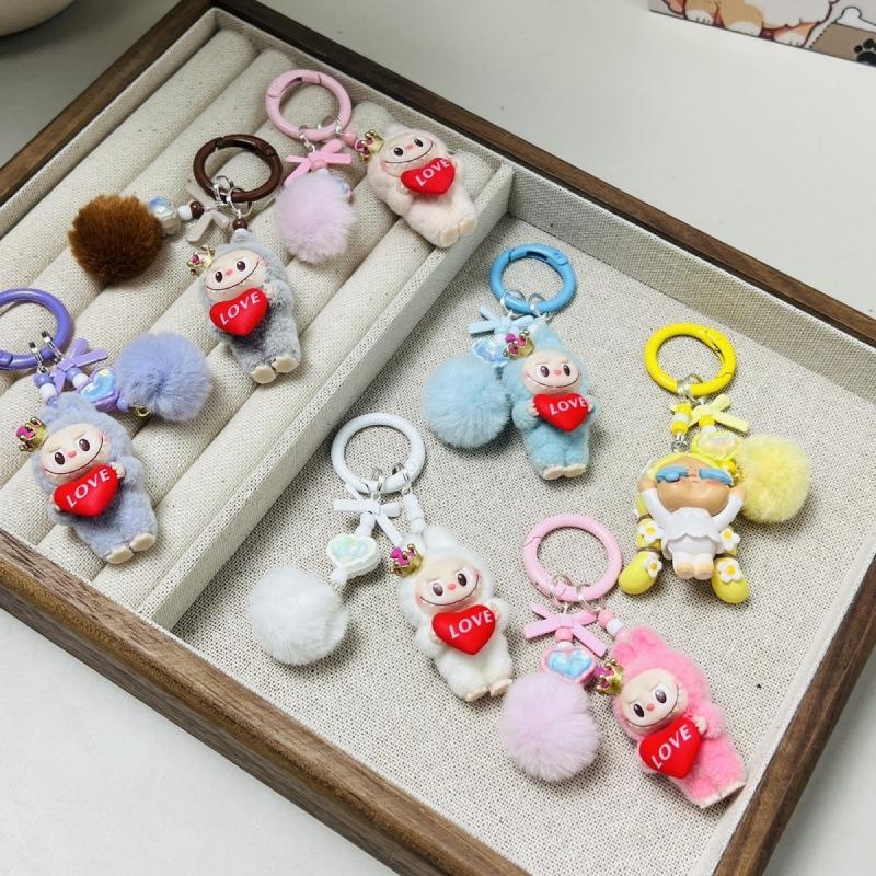 Cartoon Cute Flocking Mini Standing Mobile Phone Pendant Schoolbag Doll Keychain Gift