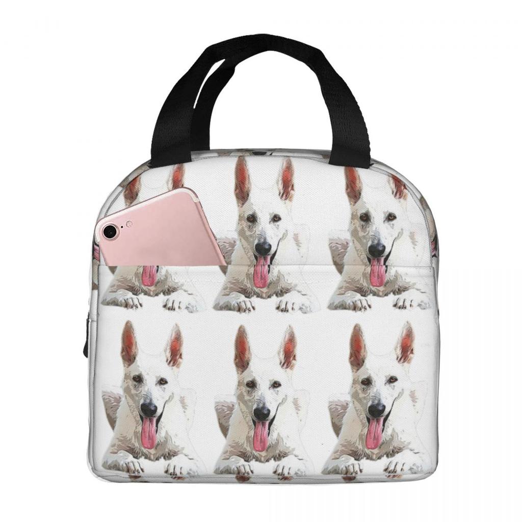 White Swiss Shepherd White German Shepherd Insulated Lunch Bag for Women Children Portable Food Boxes Thermal Lunch Box Tote