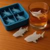 3D Silicone Whiskey Ice Cube Mold 4 Grids Cute Shark Shaped Ice Making Mold Shaper Easy Release Reusable Silicone Ice Cube Mold