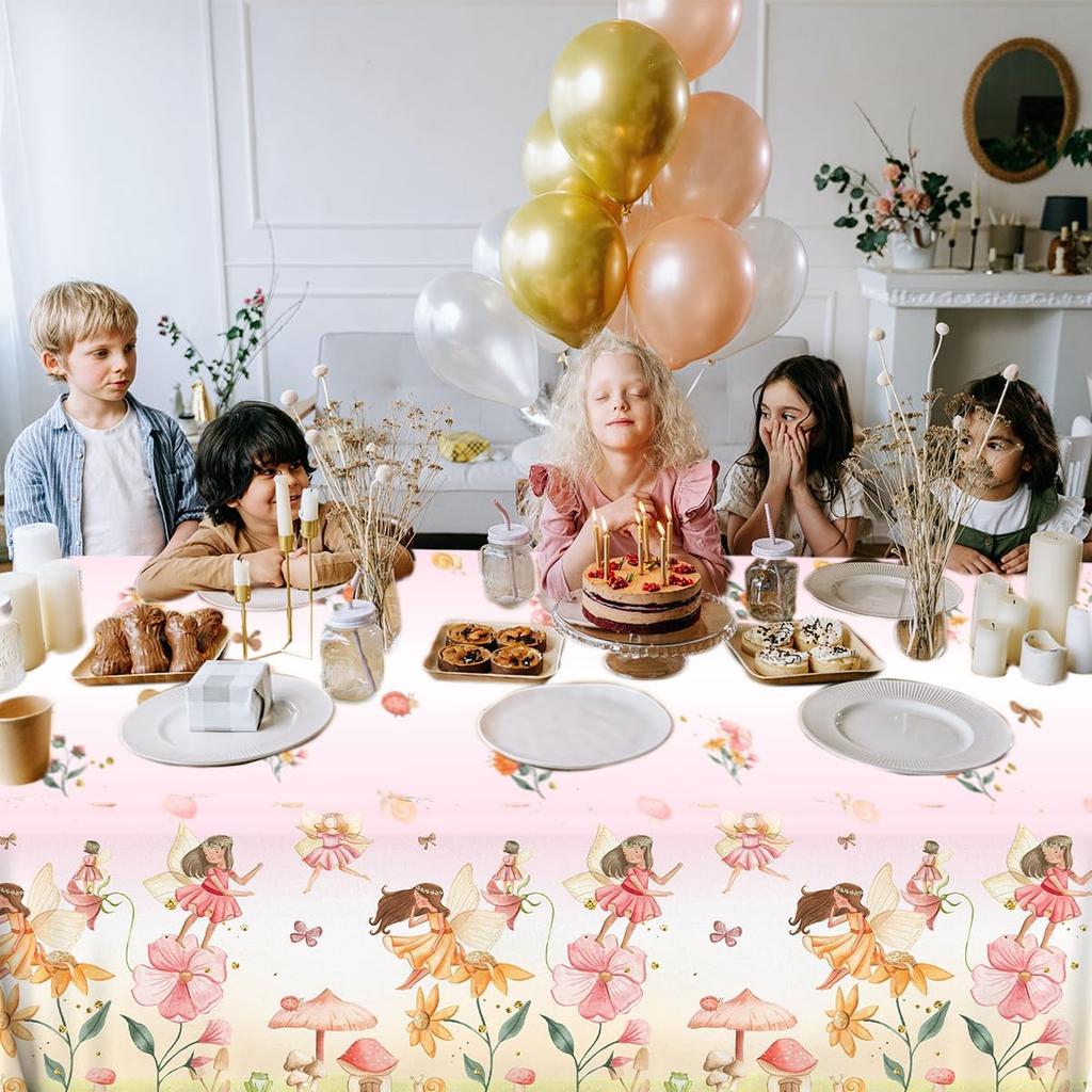 3pcs Fairy Party Tablecloth Decorations Fairy Birthday Party Supplies Table Cover Floral Flower Fairies Enchanted Wonderland Forest Garden Disposable