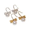 Simulation Freshwater Pearl Bow Pearl Long Earrings Shell Beads Ear Hook Drop Earrings  Girls Gift