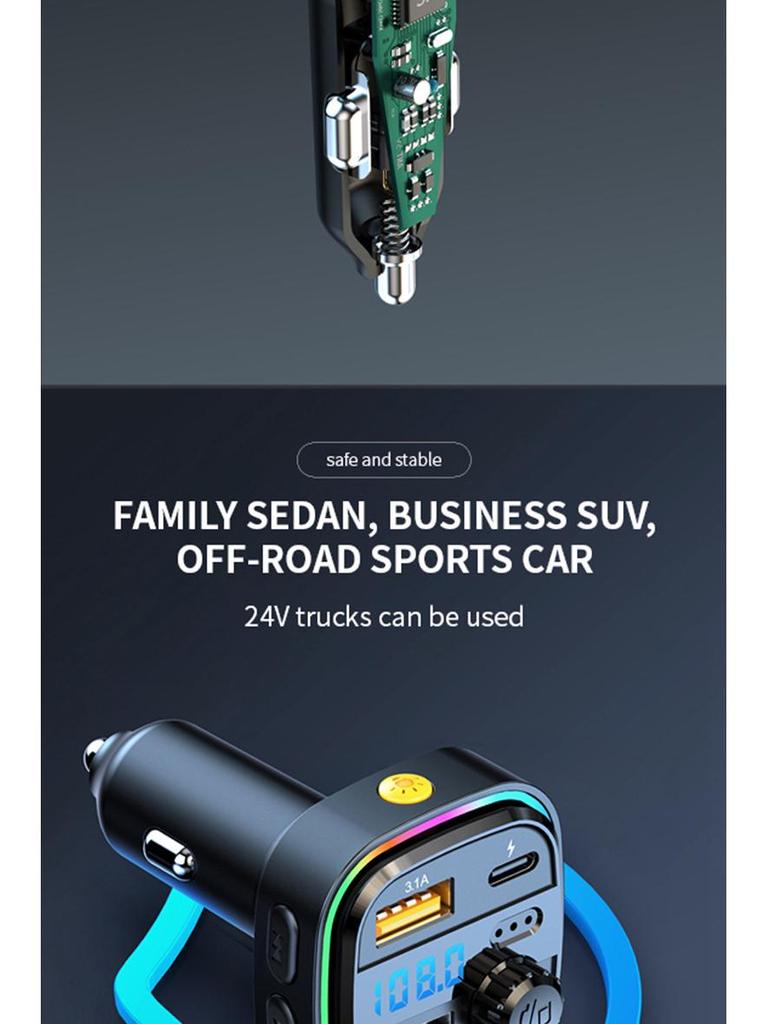 Bluetooth MP3 Car FM Charger with Digital Display & Fast Charging