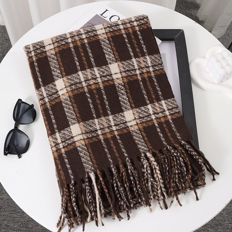 Women's Faux Cashmere Plaid Scarf - Korean Style, Thick & Warm Autumn/Winter Shawl