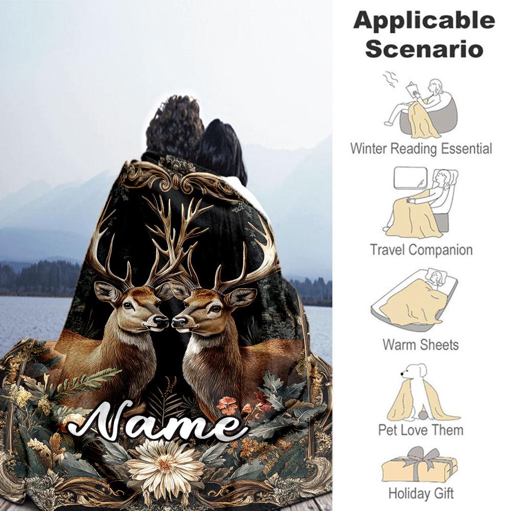 Elk Countryside Personalized Name Blanket Gift Customizable Blanket Warmthful Decor Versatile for Office Chair Bed Picnics Livingroom for All Occasion
