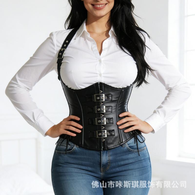 Women S Pu Leather Corset Bustier Top With Boning And Adjustable Straps