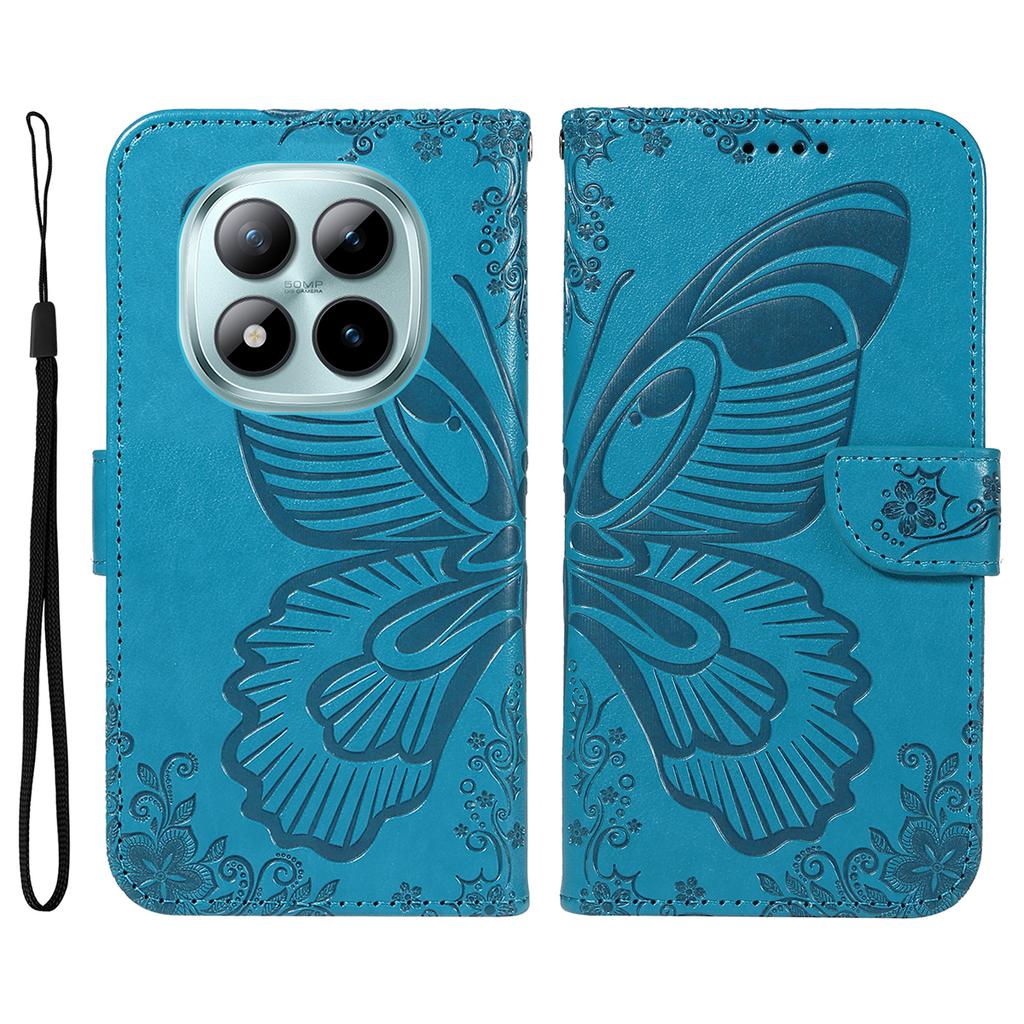For Xiaomi Poco M8 Pro 5G/Redmi Note 15 Pro+ 5G (Global) Case Butterfly Pattern PU Leather Folio Flip Phone Cover -  Blue