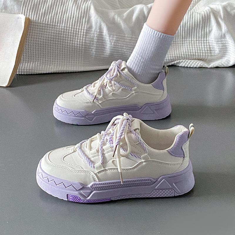 

Детские белые туфли на двойной шнуровке, новая модная модель Ins на толстой подошве, универсальные повседневные кожаные кеды 40 фиолетовый