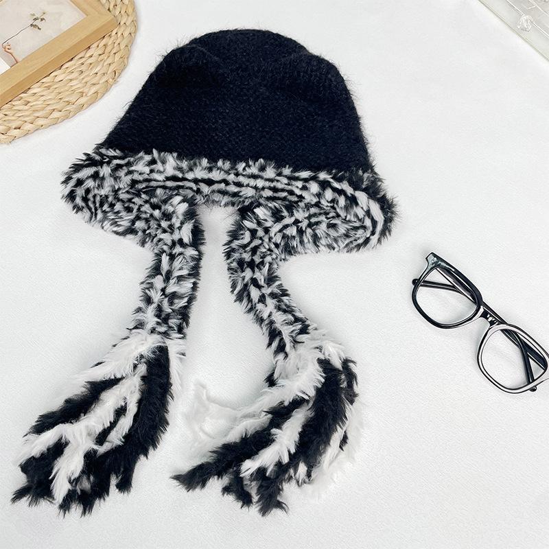 Korean Style Red Balaclava Hat for Women Autumn and Winter Large Head Circumference Woolen Hat Warm Ear Protection Strap Knitted Hat