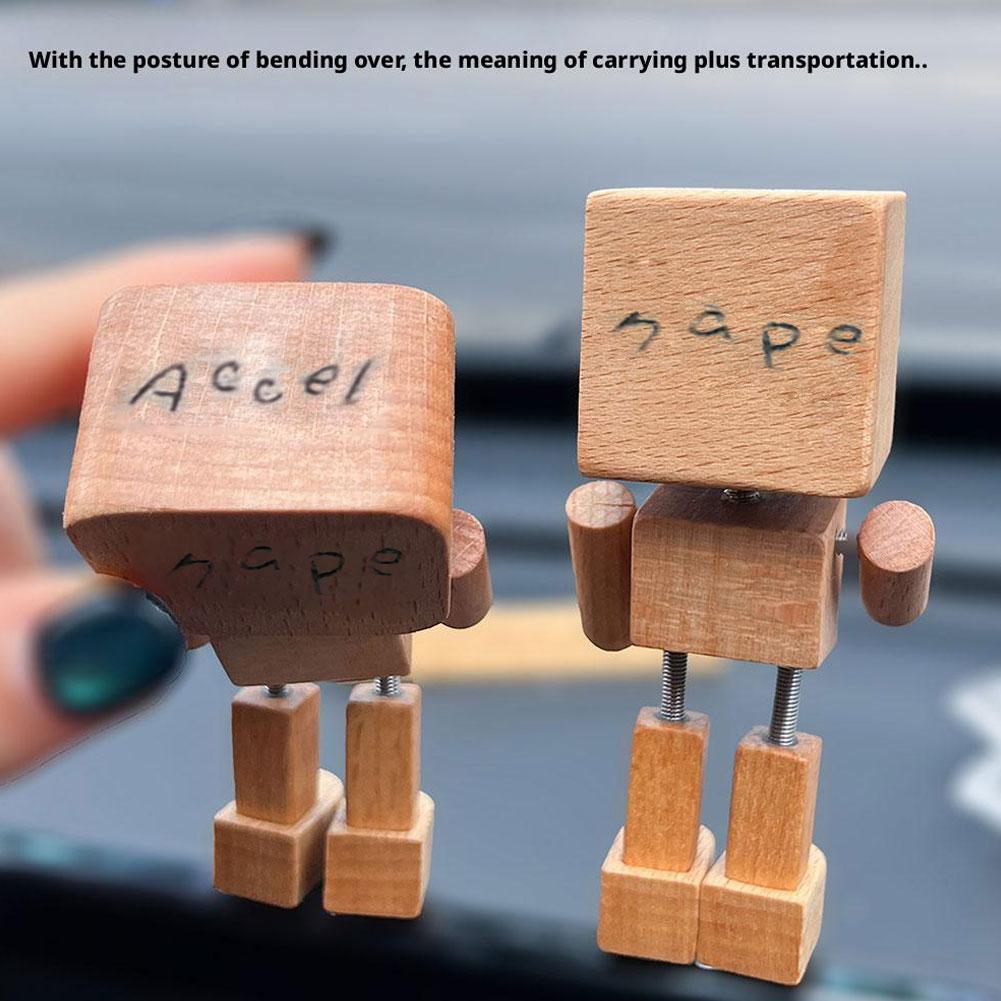 Shaking Wooden Man Figurine Car Dashboard Desktop Ornaments Cute Auto Creativity Interior Stress-relieving Gift Decoration A5Q3