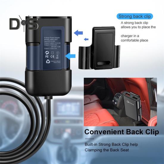 Car Charger QC3.0 3.1A 2.4A 4 USB 1.8M Cable Front Rear Seat Universal High Power 8A Fast Charge Automotive Charging Adapter Car Supplies