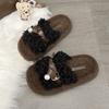 Thick-bottomed fluffy slippers for women's outerwear 2025 autumn new fashion belt buckle lazy casual teddy curly slippers