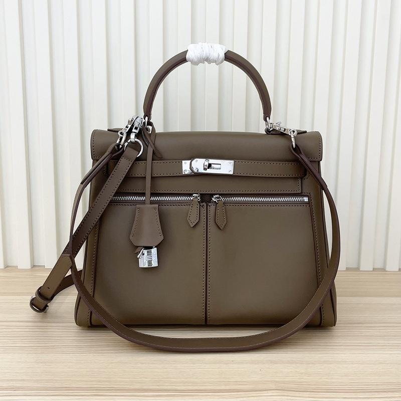 2025 New Leather Swift Leather Women's Bag Double Pocket Zipper Portable Shoulder Diagonal Span Fashion Buckle Women's Bag