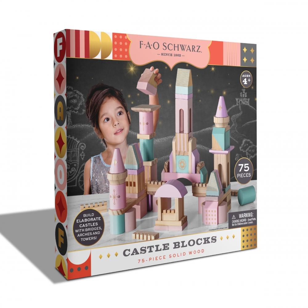 [toytron] FAO Schwarz Pink Wooden Castle Block Set 75pcs